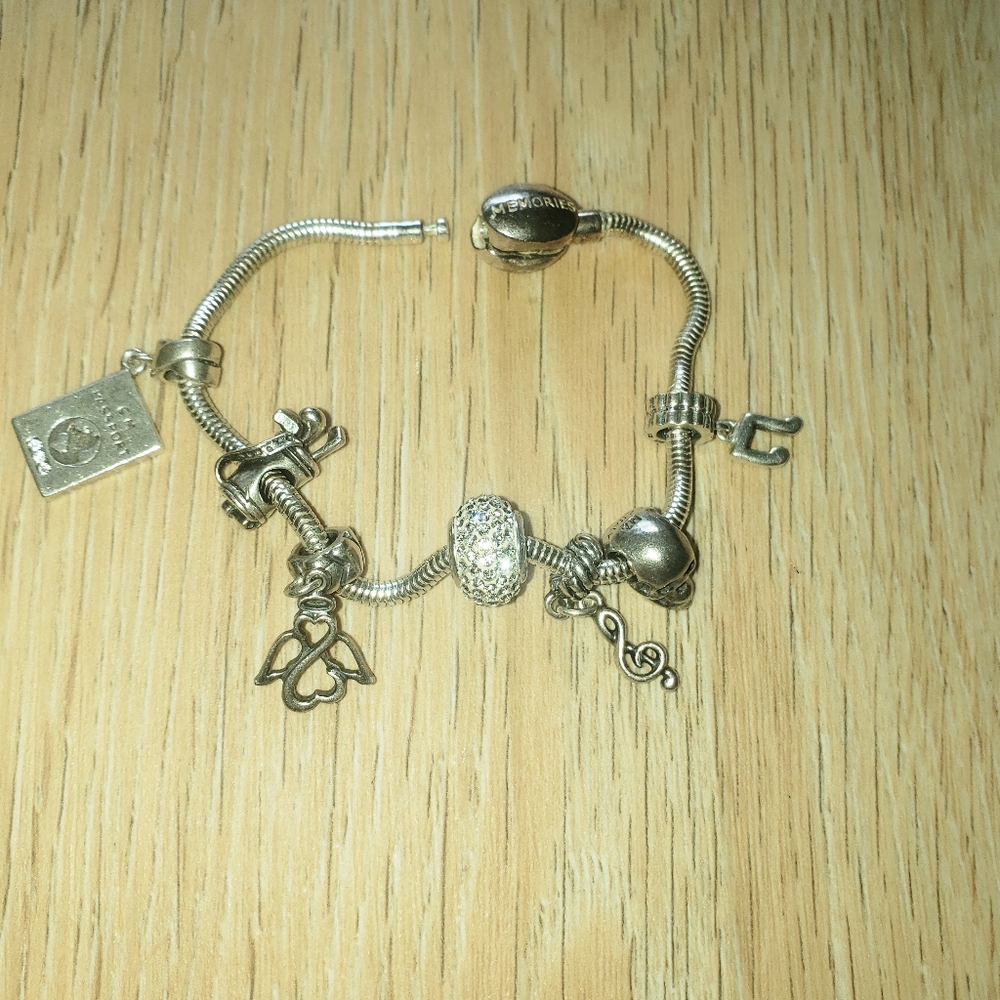 Silver Snake Chain Bracelet with Charms